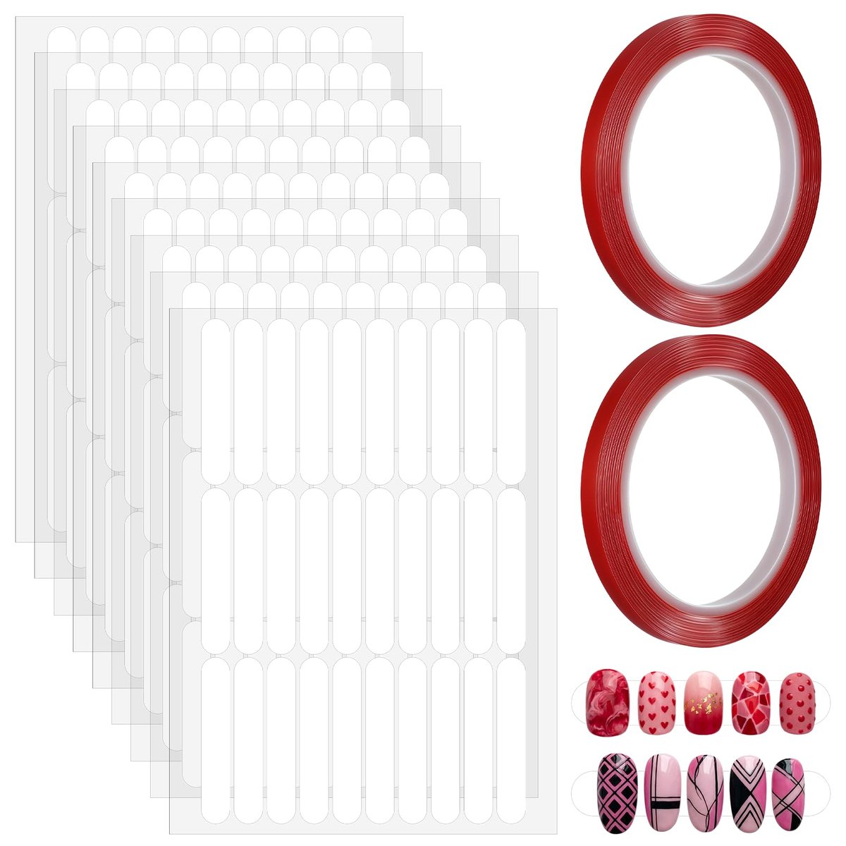 10 Pcs Double Sided Nail Tape for Nail Art – Strong Adhesive Clear Strips for Manicure Display, Storage, and Packaging - görsel 1