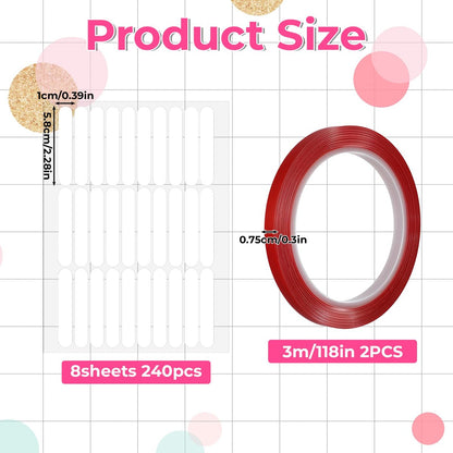 10 Pcs Double Sided Nail Tape for Nail Art – Strong Adhesive Clear Strips for Manicure Display, Storage, and Packaging
