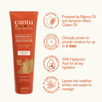 Cantu Ultra Moisture Nourishing Leave-In Conditioner with Batana Oil & Jamaican Black Castor Oil, 8 fl oz