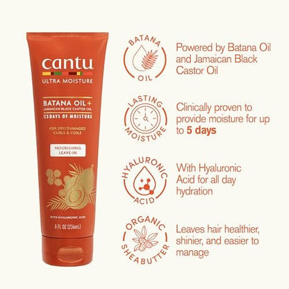 Cantu Ultra Moisture Nourishing Leave-In Conditioner with Batana Oil & Jamaican Black Castor Oil, 8 fl oz