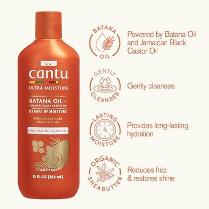 Cantu Ultra Moisture Nourishing Shampoo with Batana Oil + Jamaican Black Castor Oil, 13 fl oz