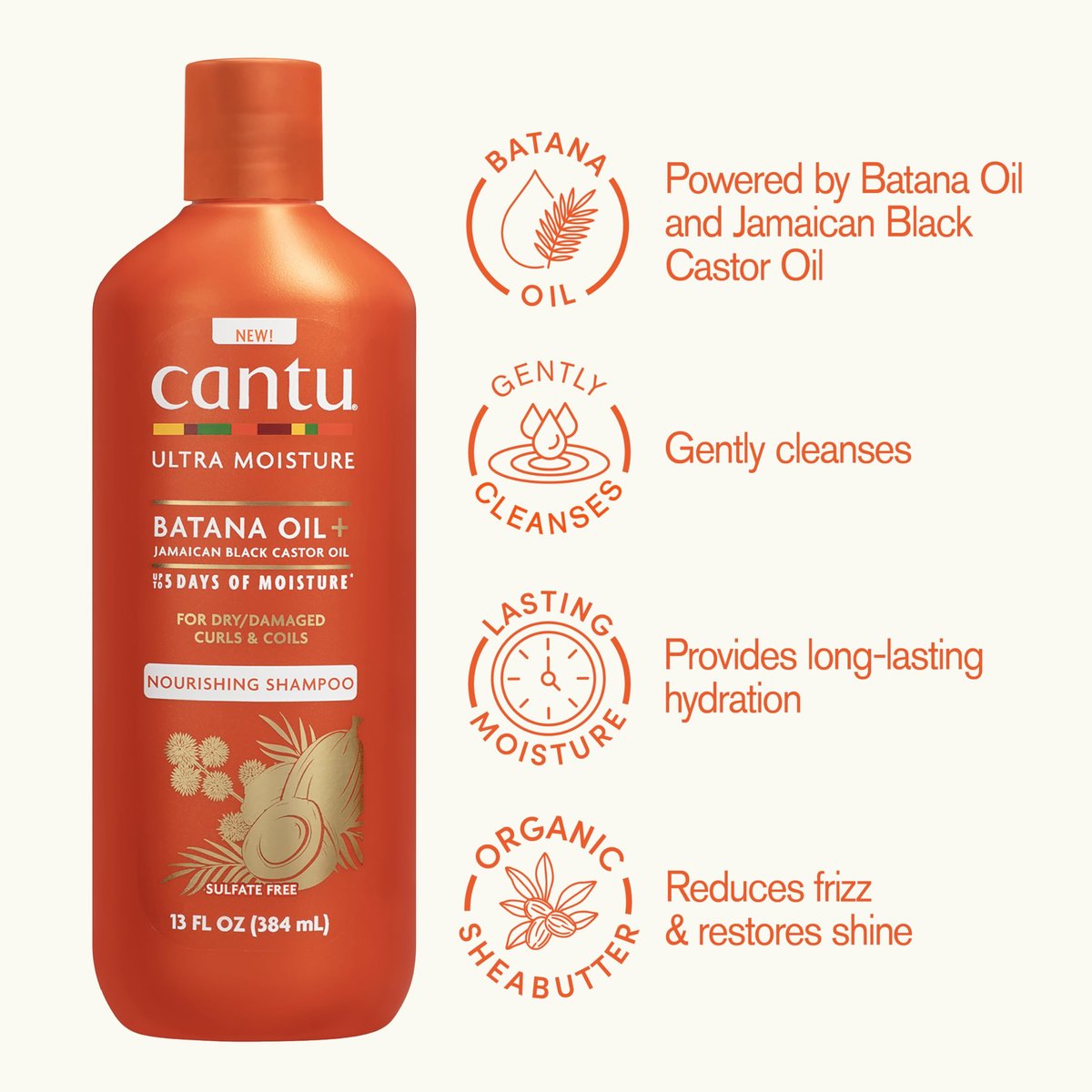 Cantu Ultra Moisture Nourishing Shampoo with Batana Oil + Jamaican Black Castor Oil, 13 fl oz - görsel 3
