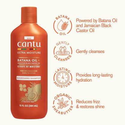 Cantu Ultra Moisture Nourishing Shampoo with Batana Oil + Jamaican Black Castor Oil, 13 fl oz