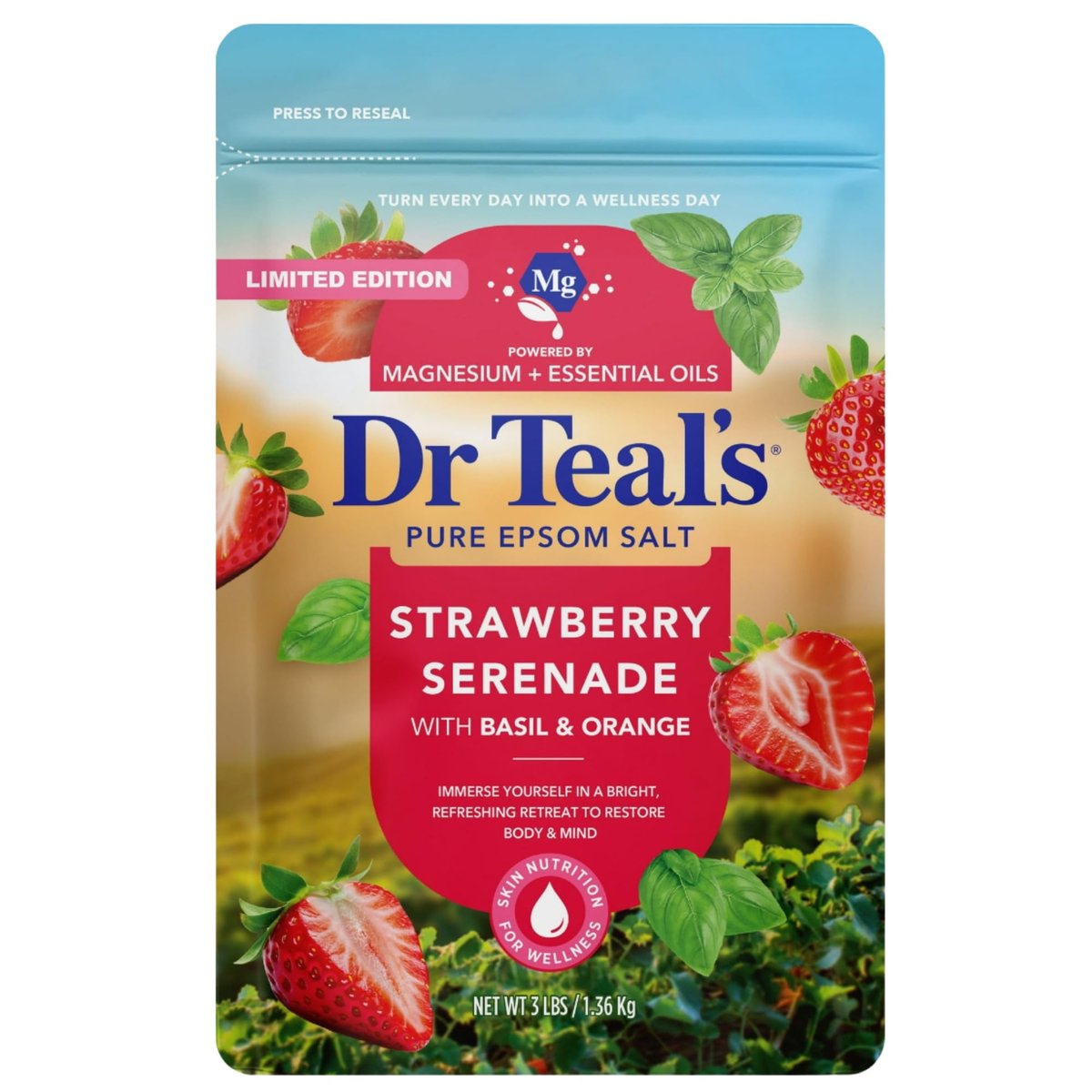 Dr Teal's Limited Edition Strawberry Serenade Pure Epsom Salt and Foaming Bath Set with Basil & Orange Avelisse