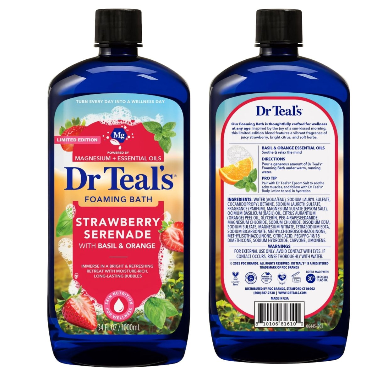 Dr Teal's Limited Edition Strawberry Serenade Pure Epsom Salt and Foaming Bath Set with Basil & Orange Avelisse
