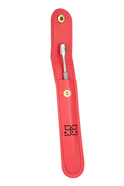 Professional Stainless Steel Cuticle Pusher - Double Ended Nail Pusher for Manicure & Pedicure with Storage Pouch