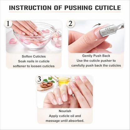 Professional Stainless Steel Cuticle Pusher - Double Ended Nail Pusher for Manicure & Pedicure with Storage Pouch