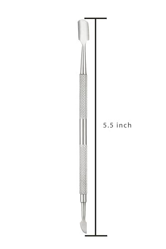 Professional Stainless Steel Cuticle Pusher - Double Ended Nail Pusher for Manicure & Pedicure with Storage Pouch