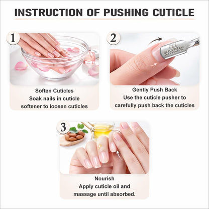 Professional Stainless Steel Cuticle Pusher - Double Ended Nail Pusher for Manicure & Pedicure with Storage Pouch