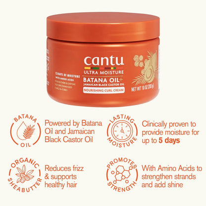 Cantu Ultra Moisture Nourishing Curling Cream with Batana Oil + Jamaican Black Castor Oil, 10 oz