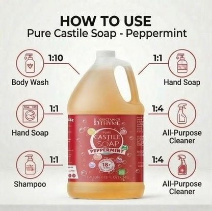 Brittanie's Pure Organic Castile Soap Refill, 1 Gallon Peppermint - Liquid Soap for Face, Body, Hands, Dishes, Pets, Laundry - Vegan, Non-GMO, Gluten-Free, Biodegradable - Made in USA Avelisse