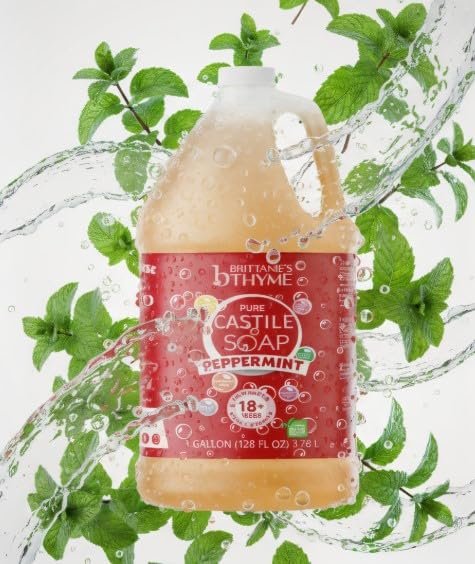 Brittanie's Pure Organic Castile Soap Refill, 1 Gallon Peppermint - Liquid Soap for Face, Body, Hands, Dishes, Pets, Laundry - Vegan, Non-GMO, Gluten-Free, Biodegradable - Made in USA Avelisse