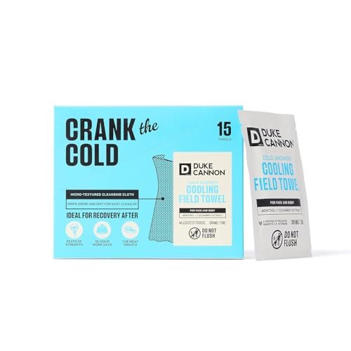 Duke Cannon Cold Shower Cooling Field Towels - 15 Individually Wrapped Towels - Instant Refresh for Face and Body with Menthol & Aloe - Travel Pack Avelisse