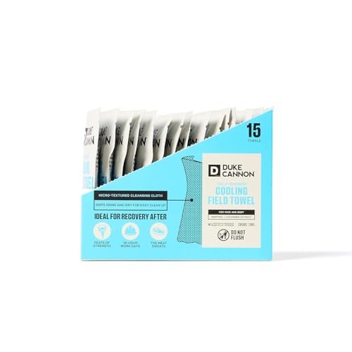 Duke Cannon Cold Shower Cooling Field Towels - 15 Individually Wrapped Towels - Instant Refresh for Face and Body with Menthol & Aloe - Travel Pack Avelisse