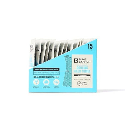 Duke Cannon Cold Shower Cooling Field Towels - 15 Individually Wrapped Towels - Instant Refresh for Face and Body with Menthol & Aloe - Travel Pack Avelisse