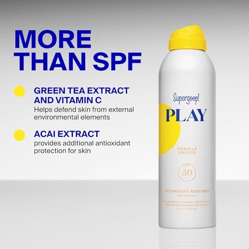 Supergoop! PLAY Antioxidant Body Mist SPF 50 PA++++ - Vitamin C Body Spray, Vanilla Orchid, 6 fl oz Avelisse
