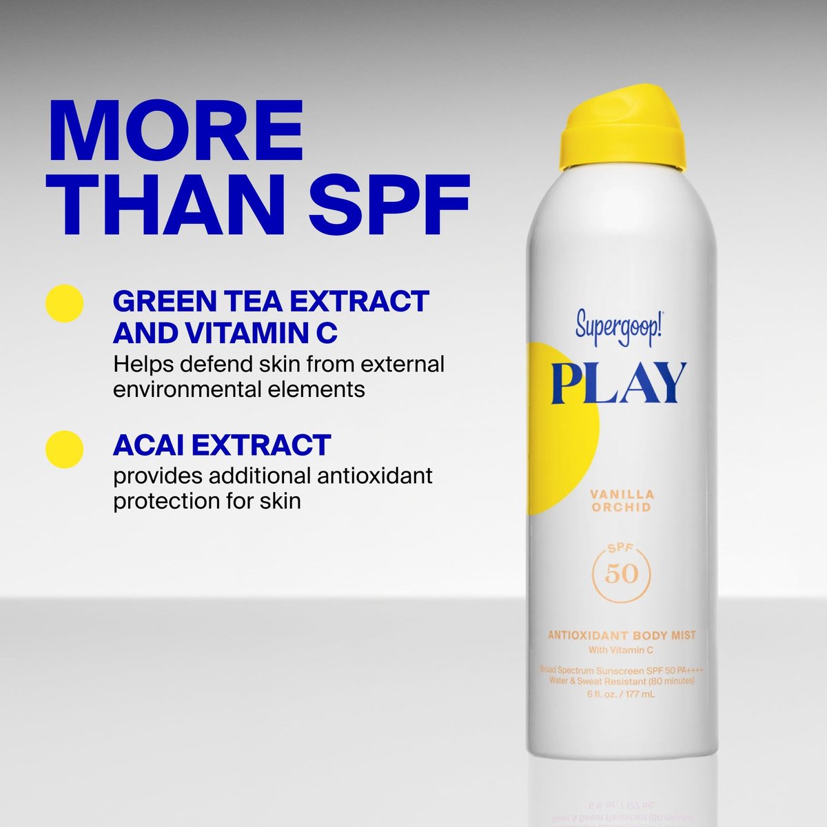 Supergoop! PLAY Antioxidant Body Mist SPF 50 PA++++ - Vitamin C Body Spray, Vanilla Orchid, 6 fl oz Avelisse