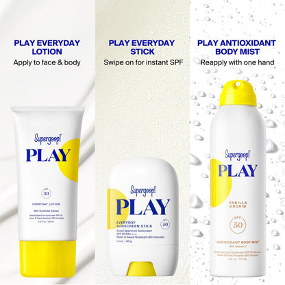 Supergoop! PLAY Antioxidant Body Mist SPF 50 PA++++ - Vitamin C Body Spray, Vanilla Orchid, 6 fl oz Avelisse