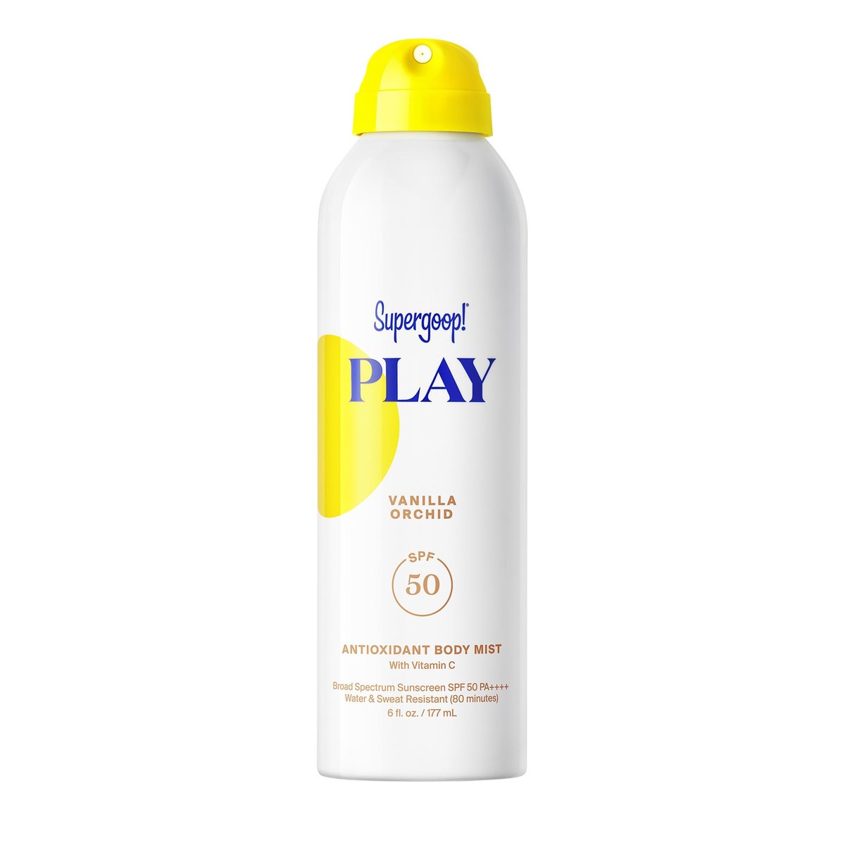 Supergoop! PLAY Antioxidant Body Mist SPF 50 PA++++ - Vitamin C Body Spray, Vanilla Orchid, 6 fl oz Avelisse