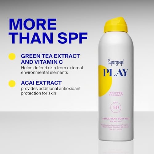 Supergoop! Play Antioxidant Body Mist SPF 50 PA++++ with Vitamin C - Broad Spectrum Sunscreen Body Spray - Whipped Coconut Scent - 6 fl oz Avelisse
