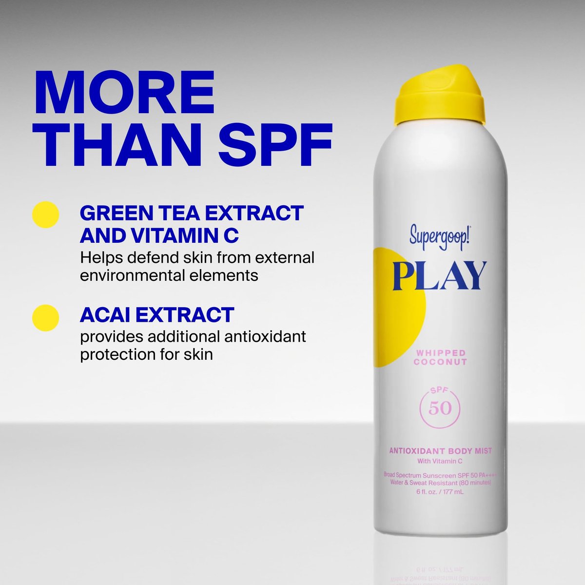 Supergoop! Play Antioxidant Body Mist SPF 50 PA++++ with Vitamin C - Broad Spectrum Sunscreen Body Spray - Whipped Coconut Scent - 6 fl oz Avelisse