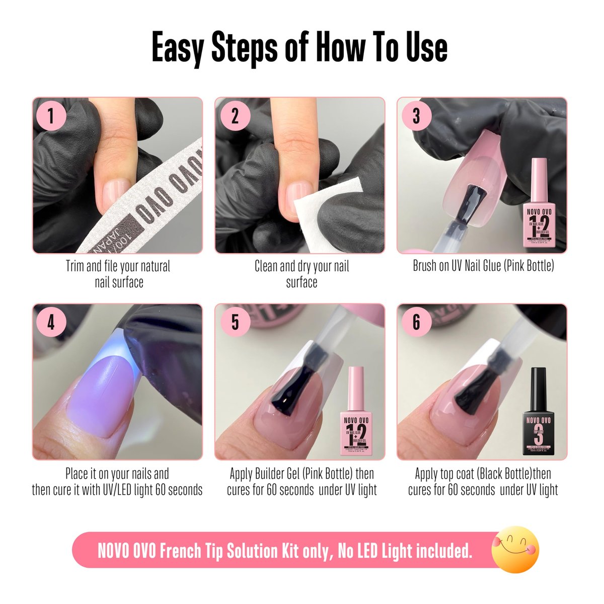NOVO OVO UV Nail Glue and Builder Gel 2 in 1 – No Wipe Top Coat Kit for Predesigned French Tip Nail Tips, HEMA & TPO Free, Super Strong Adhesive for Press On Acrylic Nails, Long Lasting & Easy to Use Avelisse