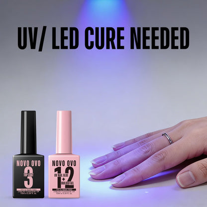 NOVO OVO UV Nail Glue and Builder Gel 2 in 1 – No Wipe Top Coat Kit for Predesigned French Tip Nail Tips, HEMA & TPO Free, Super Strong Adhesive for Press On Acrylic Nails, Long Lasting & Easy to Use Avelisse