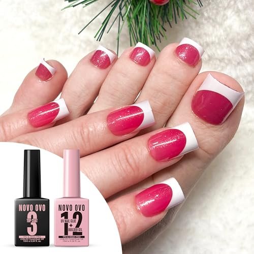 NOVO OVO UV Nail Glue and Builder Gel 2 in 1 – No Wipe Top Coat Kit for Predesigned French Tip Nail Tips, HEMA & TPO Free, Super Strong Adhesive for Press On Acrylic Nails, Long Lasting & Easy to Use Avelisse