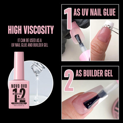 NOVO OVO UV Nail Glue and Builder Gel 2 in 1 – No Wipe Top Coat Kit for Predesigned French Tip Nail Tips, HEMA & TPO Free, Super Strong Adhesive for Press On Acrylic Nails, Long Lasting & Easy to Use Avelisse