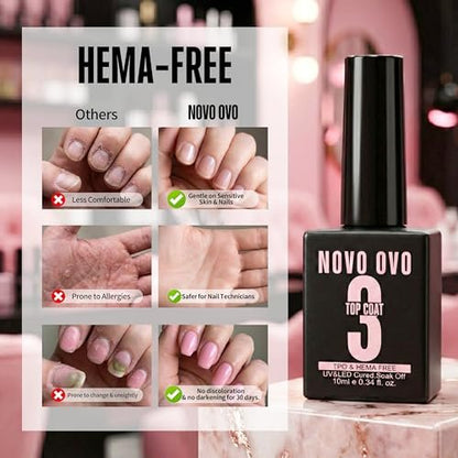 NOVO OVO UV Nail Glue and Builder Gel 2 in 1 – No Wipe Top Coat Kit for Predesigned French Tip Nail Tips, HEMA & TPO Free, Super Strong Adhesive for Press On Acrylic Nails, Long Lasting & Easy to Use Avelisse