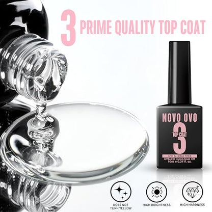 NOVO OVO UV Nail Glue and Builder Gel 2 in 1 – No Wipe Top Coat Kit for Predesigned French Tip Nail Tips, HEMA & TPO Free, Super Strong Adhesive for Press On Acrylic Nails, Long Lasting & Easy to Use Avelisse