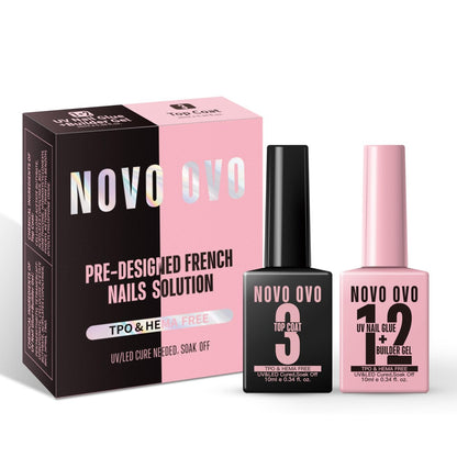 NOVO OVO UV Nail Glue and Builder Gel 2 in 1 – No Wipe Top Coat Kit for Predesigned French Tip Nail Tips, HEMA & TPO Free, Super Strong Adhesive for Press On Acrylic Nails, Long Lasting & Easy to Use Avelisse