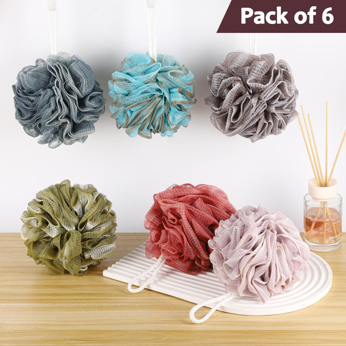Tbestmax Loofah Sponge 75g/Piece, Mesh Bath Sponge Exfoliating Body Scrubber Ball Pack of 6, Large Avelisse