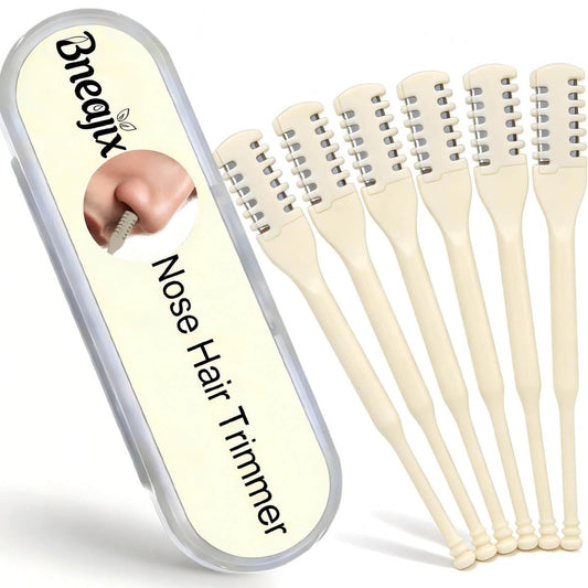 Bneajix 6PCS Nasal Hair Cutter for Women Men - 2026 Upgraded Portable 2-in-1 Nose Hair Trimmer Sticks, 360° Rotating Safe Painless Trimming, Double Sided Nose Knife with Protective Comb Teeth