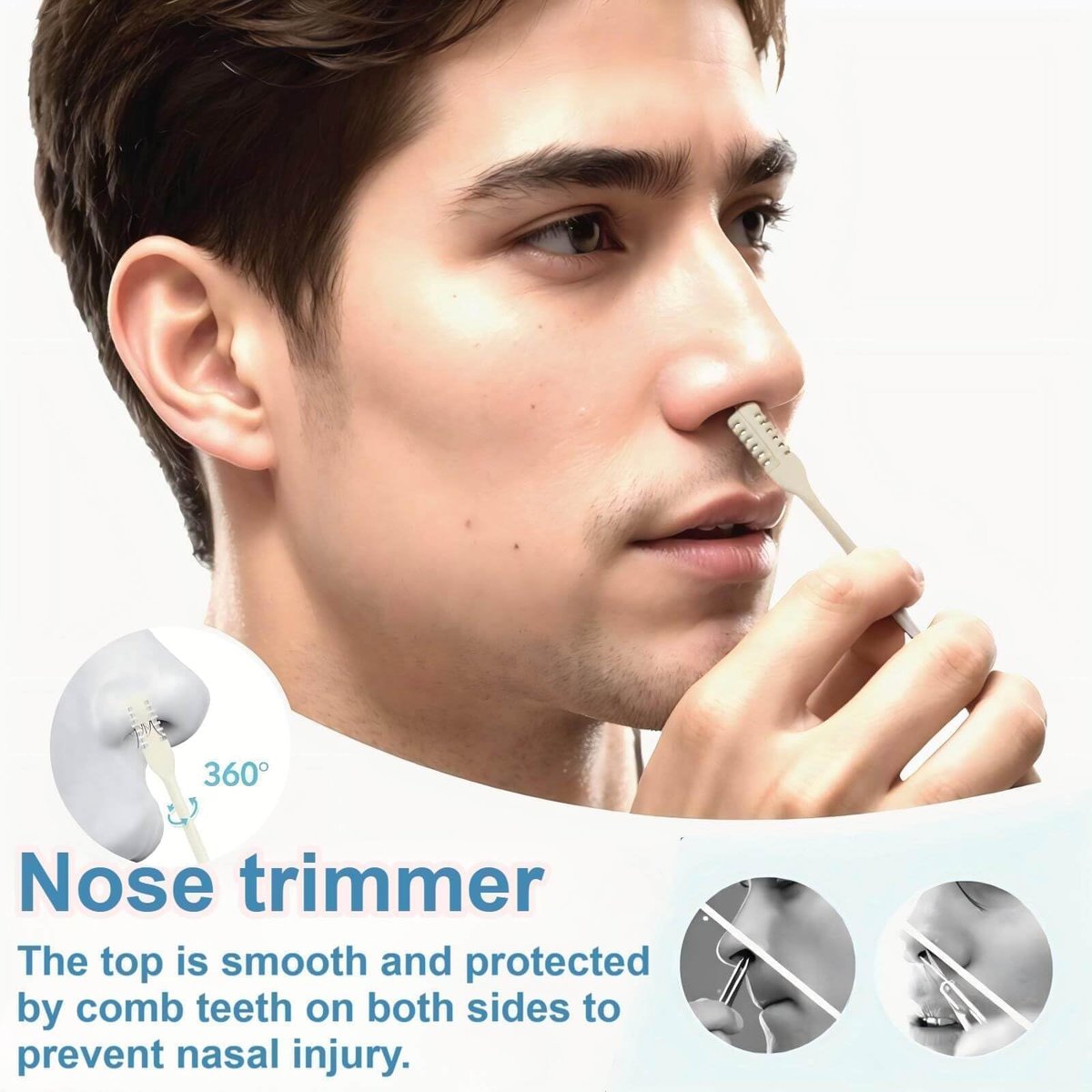 Bneajix 6PCS Nasal Hair Cutter for Women Men - 2026 Upgraded Portable 2-in-1 Nose Hair Trimmer Sticks, 360° Rotating Safe Painless Trimming, Double Sided Nose Knife with Protective Comb Teeth - görsel 3
