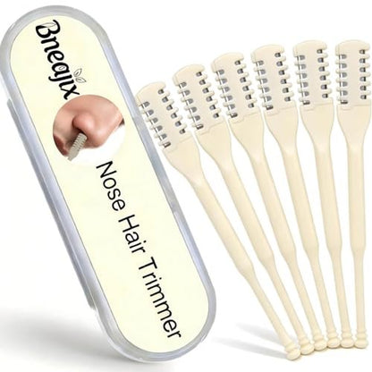 Bneajix 6PCS Nasal Hair Cutter for Women Men - 2026 Upgraded Portable 2-in-1 Nose Hair Trimmer Sticks, 360° Rotating Safe Painless Trimming, Double Sided Nose Knife with Protective Comb Teeth
