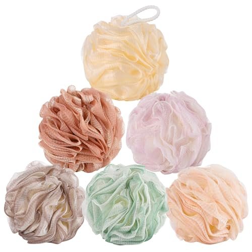 Large Exfoliating Bath Sponges Loofahs - 75g Each, Pack of 6 - Polyester Shower Scrubber Balls for Men & Women Avelisse