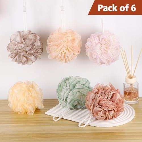 Large Exfoliating Bath Sponges Loofahs - 75g Each, Pack of 6 - Polyester Shower Scrubber Balls for Men & Women Avelisse