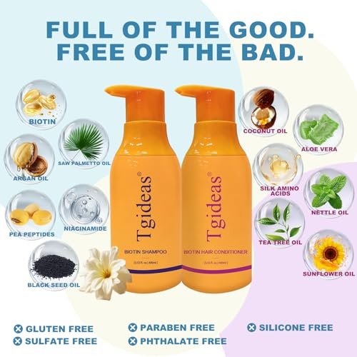 Tgideas Anti-Thinning Biotin Shampoo & Conditioner Set – Thickening & Strengthening for Women and Men, 13.53 fl oz Each Avelisse