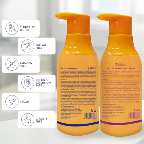 Tgideas Anti-Thinning Biotin Shampoo & Conditioner Set – Thickening & Strengthening for Women and Men, 13.53 fl oz Each Avelisse