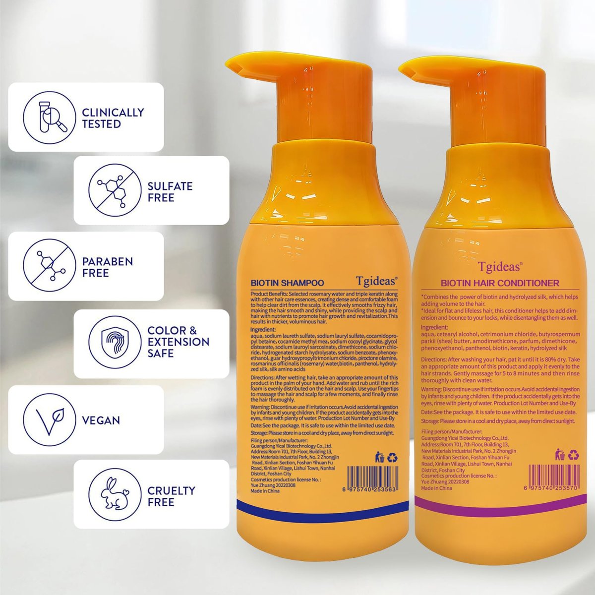 Tgideas Anti-Thinning Biotin Shampoo & Conditioner Set – Thickening & Strengthening for Women and Men, 13.53 fl oz Each Avelisse