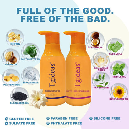 Tgideas Anti-Thinning Biotin Shampoo & Conditioner Set – Thickening & Strengthening for Women and Men, 13.53 fl oz Each Avelisse