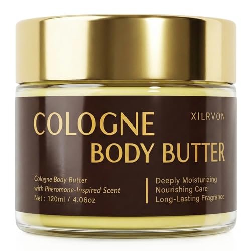 XILRVON Men's Cologne Body Butter – Shea Butter Moisturizer with Long-Lasting Masculine Scent – Fresh Woody Grooming Cream – Bergamot, Amberwood & Musk – 4.06 oz Avelisse