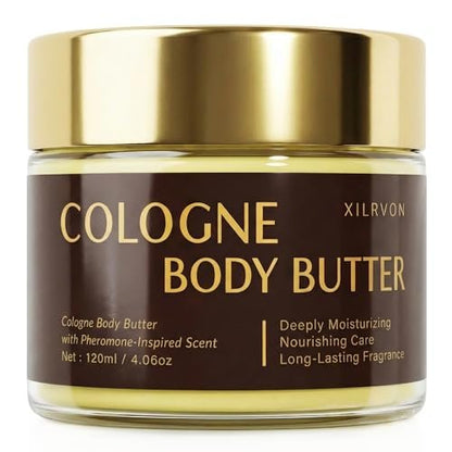 XILRVON Men's Cologne Body Butter – Shea Butter Moisturizer with Long-Lasting Masculine Scent – Fresh Woody Grooming Cream – Bergamot, Amberwood & Musk – 4.06 oz Avelisse