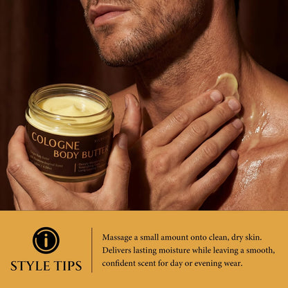 XILRVON Men's Cologne Body Butter – Shea Butter Moisturizer with Long-Lasting Masculine Scent – Fresh Woody Grooming Cream – Bergamot, Amberwood & Musk – 4.06 oz Avelisse