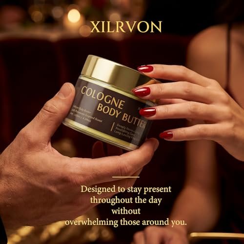 XILRVON Men's Cologne Body Butter – Shea Butter Moisturizer with Long-Lasting Masculine Scent – Fresh Woody Grooming Cream – Bergamot, Amberwood & Musk – 4.06 oz Avelisse