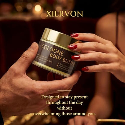 XILRVON Men's Cologne Body Butter – Shea Butter Moisturizer with Long-Lasting Masculine Scent – Fresh Woody Grooming Cream – Bergamot, Amberwood & Musk – 4.06 oz Avelisse