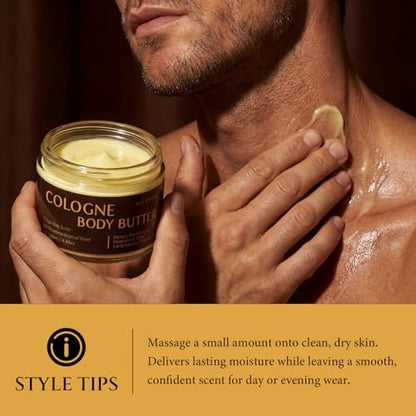 XILRVON Men's Cologne Body Butter – Shea Butter Moisturizer with Long-Lasting Masculine Scent – Fresh Woody Grooming Cream – Bergamot, Amberwood & Musk – 4.06 oz Avelisse