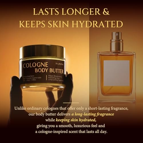 XILRVON Men's Cologne Body Butter – Shea Butter Moisturizer with Long-Lasting Masculine Scent – Fresh Woody Grooming Cream – Bergamot, Amberwood & Musk – 4.06 oz Avelisse