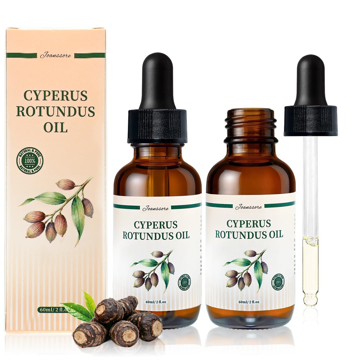Joanssore 2 Pack Cyperus Rotundus Oil for Hair Removal - Organic Cyprus Rotundus Oil Reduces Unwanted & Ingrown Hair Growth, All Natural with No Side Effects, 2 Fl Oz Each - görsel 1